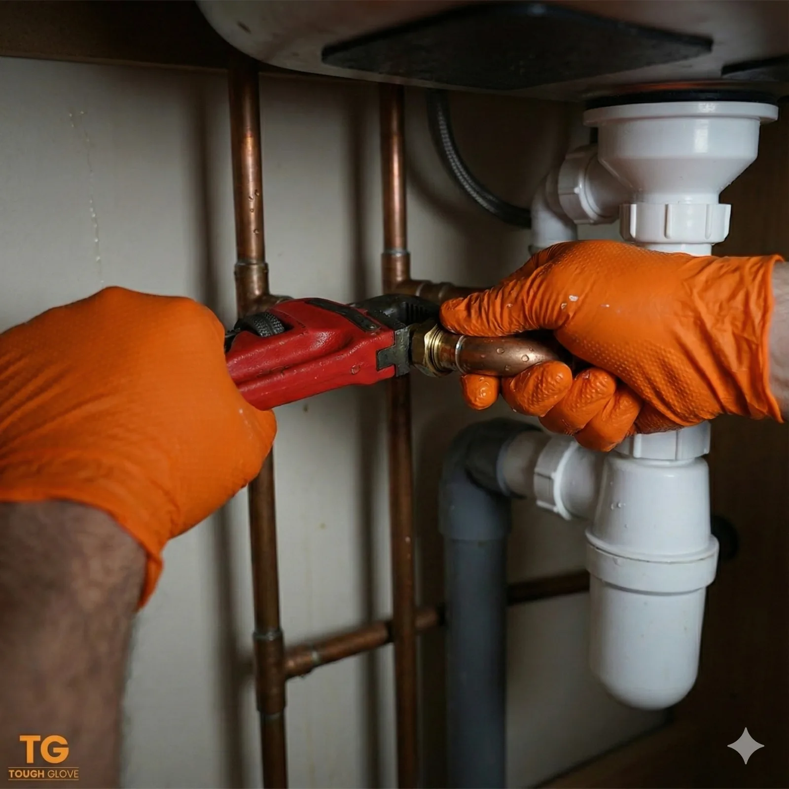Gator Gripz gloves used on plumbing pipework